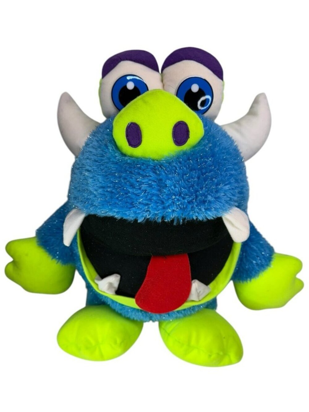 Classic Toy Company Monster Plush Blue Green Neon 17" Big Eyes Happy Stuffed Toy